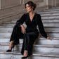 Women's Elegant V-Neck Velvet Jumpsuit