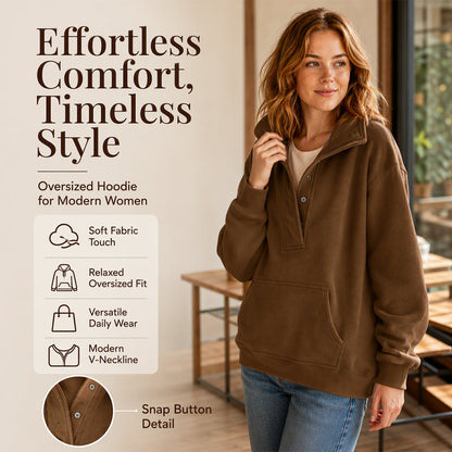 Women's Loose Snap Button Pullover Sweatshirt