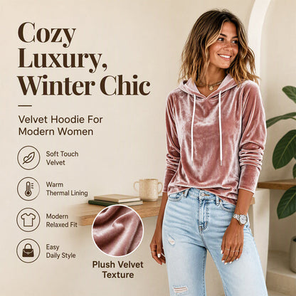 Women's Velvet Drawstring Hooded Sweatshirt