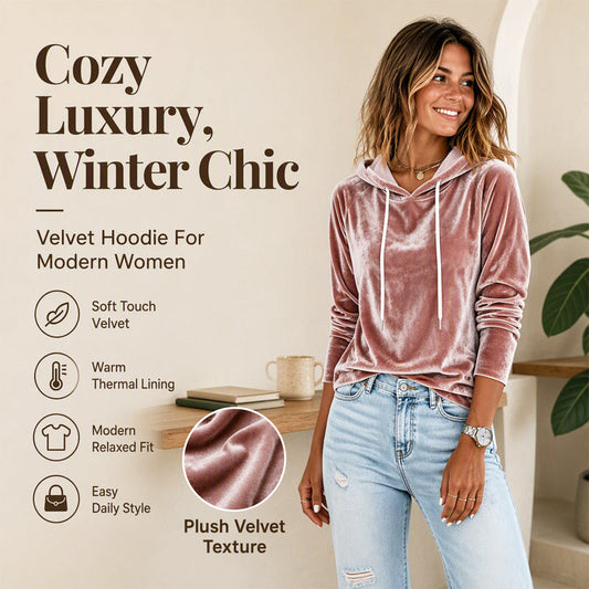 Women's Velvet Drawstring Hooded Sweatshirt