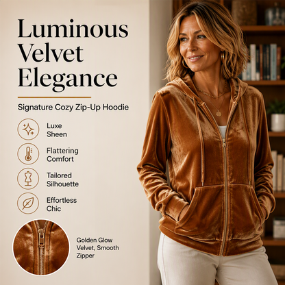 Women's Velvet Zip-Up Hooded Sweatshirt
