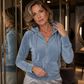 Women's Velvet Zip-Up Hooded Sweatshirt