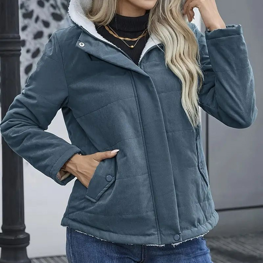 Women's Plush Lined Hooded Long Sleeve Jacket