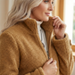 Women's Stand Collar Plush Jacket with Pockets
