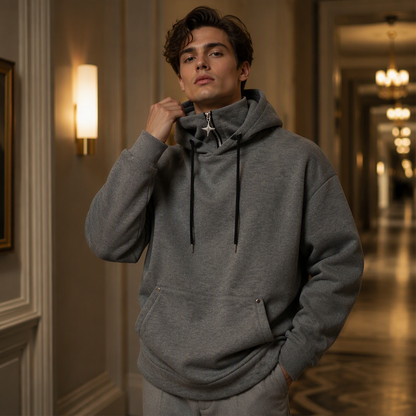Men's Casual High Collar Loose Fit Hoodie