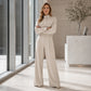 Women's Stylish Jacket & Wide Leg Pants 2-Piece Set