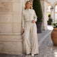 Women's Stylish Jacket & Wide Leg Pants 2-Piece Set