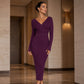 Women's Elegant Wrap V-Neck Ribbed Knit Dress