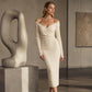 Women's Elegant Wrap V-Neck Ribbed Knit Dress