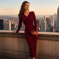Women's Elegant Wrap V-Neck Ribbed Knit Dress
