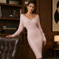 Women's Elegant Wrap V-Neck Ribbed Knit Dress