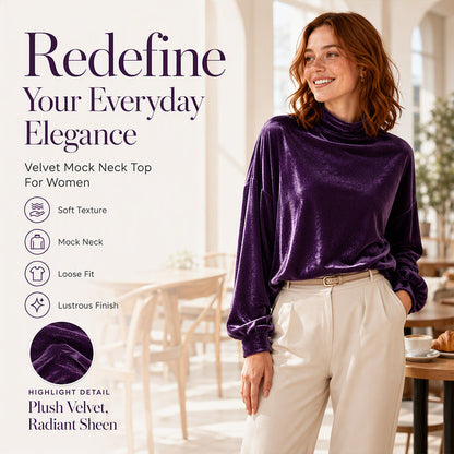 Women's Velvet Mock Neck Top