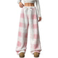 Women's Plush Plaid Wide-Leg Pants