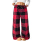 Women's Plush Plaid Wide-Leg Pants