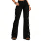 Women's High-Waist Flare Jeans with Side Fringe