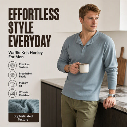 Men's Casual Waffle Knit Henley Shirt
