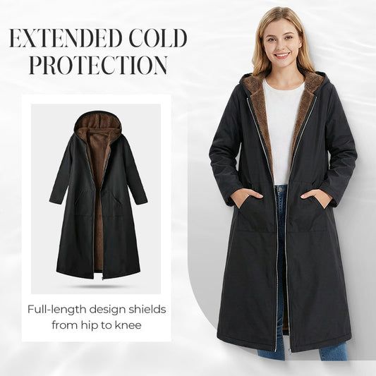 Women’s Vintage Fuzzy-Lined Long Coat With Hood