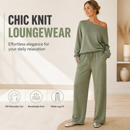 Women's Off-Shoulder Top & Wide-Leg Pants Set