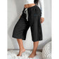 Women's Ribbed Wide-Leg Drawstring Cropped Pants