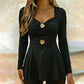 Women's V-Neck Peplum Top with Flower Accents