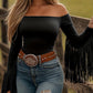 Women’s Western-Style Off-Shoulder Fringe Sleeve Top