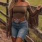 Women’s Western-Style Off-Shoulder Fringe Sleeve Top