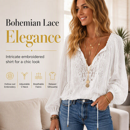 Women's Lace Long Sleeve V-Neck Top