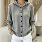Women's Cable Knit Hooded Cardigan Sweater