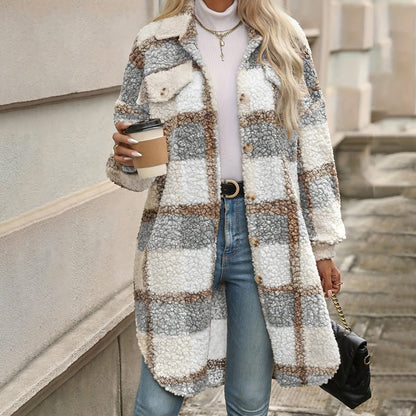 Women’s Casual Classic Plaid Mid-Length Coat