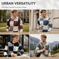 Men's Casual Plaid Patchwork Hooded Knit Sweater