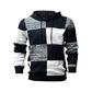 Men's Casual Plaid Patchwork Hooded Knit Sweater