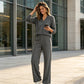 Women's Casual V-Neck Top & Wide-Leg Pants