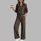 Women's Casual V-Neck Top & Wide-Leg Pants