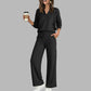 Women's Casual V-Neck Top & Wide-Leg Pants