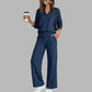Women's Casual V-Neck Top & Wide-Leg Pants