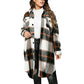 Women's Casual Long Plaid Button Down Shacket