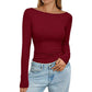 Women's Elegant Boat Neck Ribbed Knit Top