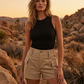 Women's High-Waist Cargo Shorts with Pockets