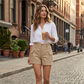 Women's High-Waist Cargo Shorts with Pockets