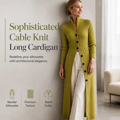 Women's Cable Knit Mock Neck Long Cardigan Duster Sweater Coat