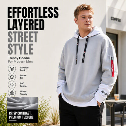Men's Casual Fake 2-Piece Hooded Sweatshirt