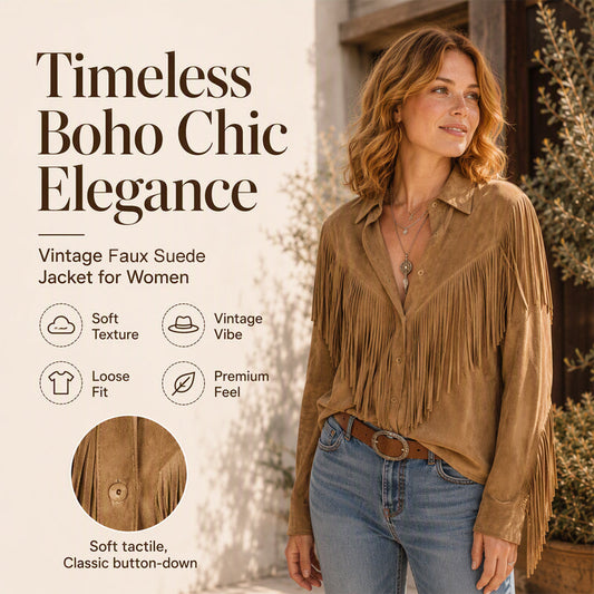 Women's Faux Suede Long Sleeve Fringe Jacket