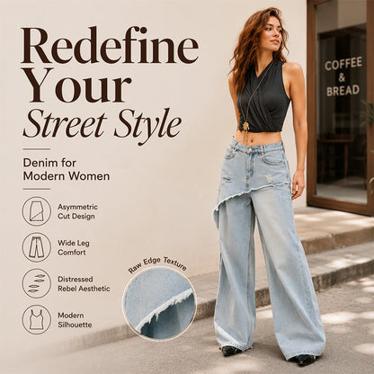 Women's Asymmetric Layered Wide Leg Jeans