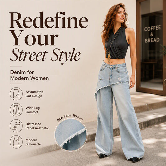 Women's Asymmetric Layered Wide Leg Jeans