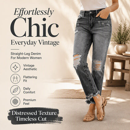 Women's Retro Distressed Ripped Jeans
