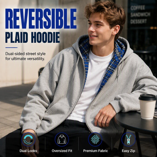 Unisex Reversible Plaid Zipper Hooded Jacket