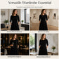 Women's Crew Neck Ribbed Knit A-Line Midi Dress with 3/4 Sleeves and Pockets