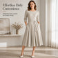 Women's Crew Neck Ribbed Knit A-Line Midi Dress with 3/4 Sleeves and Pockets
