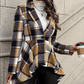 Women's Plaid High-Low Peplum Coat