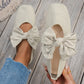 Women's Square-Toe Knit Bow Flat Shoes